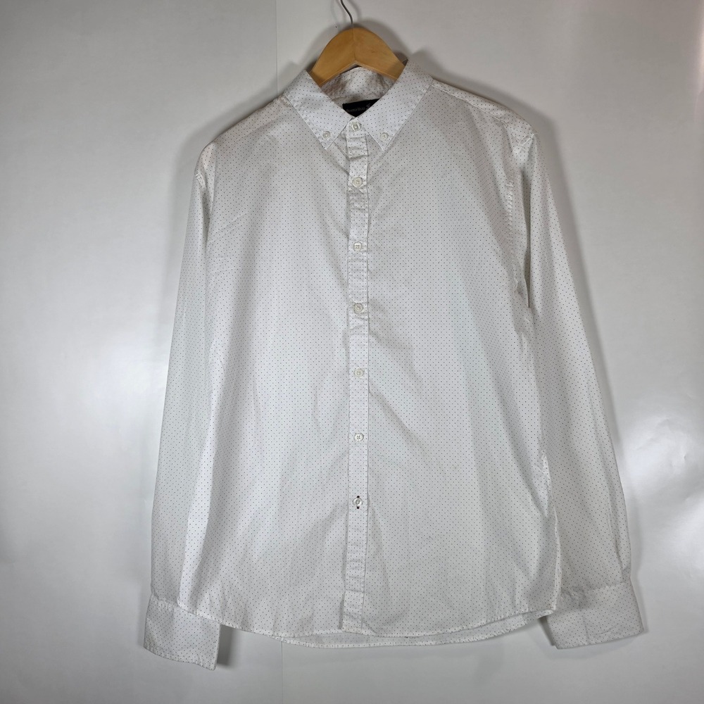 Beverly Hills Polo Club Mens Large White Black Micro Dot Button Down Shirt L